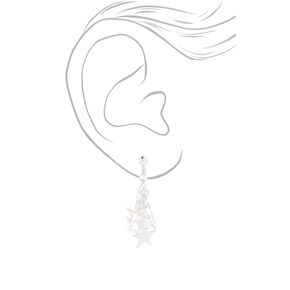 Silver-tone 1&quot; Star Clip-On Drop Earrings,
