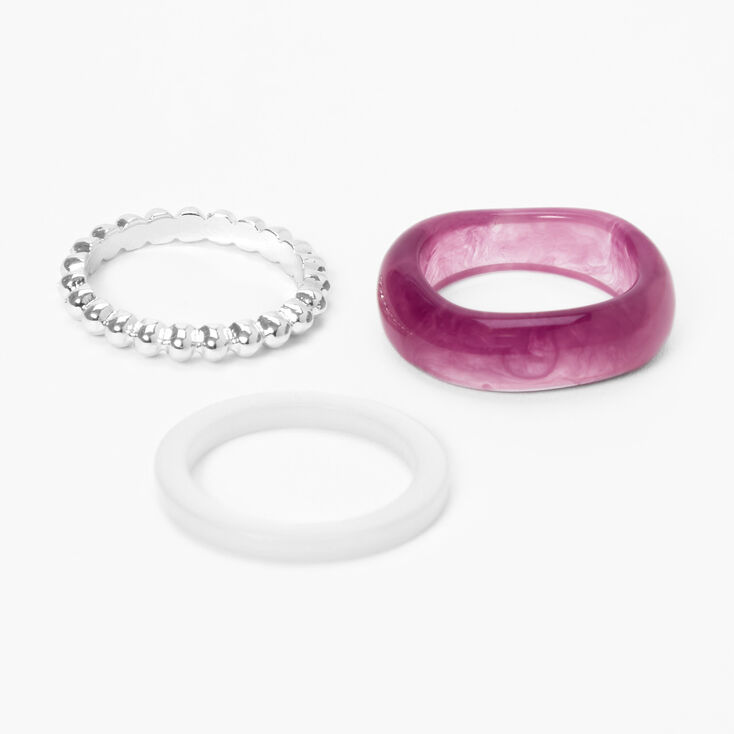Silver Studded Resin Rings - Purple, 3 Pack,