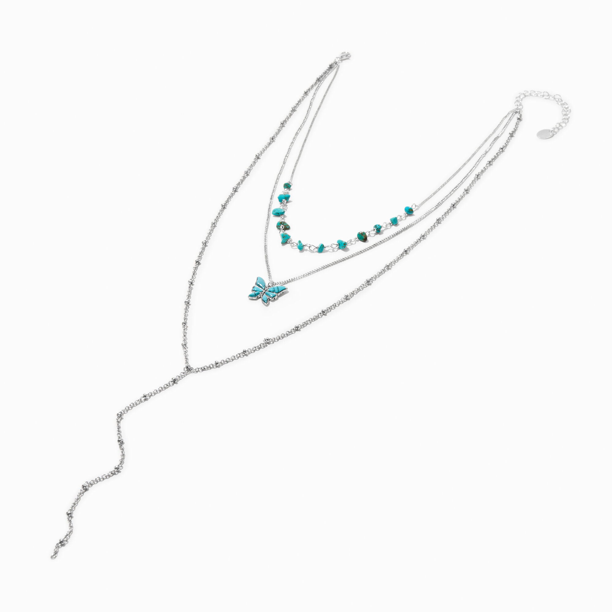 Silver-tone Turquoise Butterfly Multi-Strand Necklace,