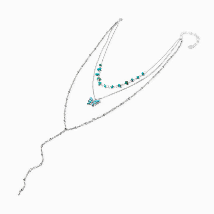Silver-tone Turquoise Butterfly Multi-Strand Necklace,