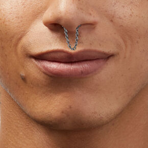 Silver-tone Stainless Steel Crystal Chain Septum Nose Stud,