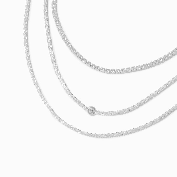 Silver-tone Cubic Zirconia Bezel Laser Multi-Strand Chain Necklace,