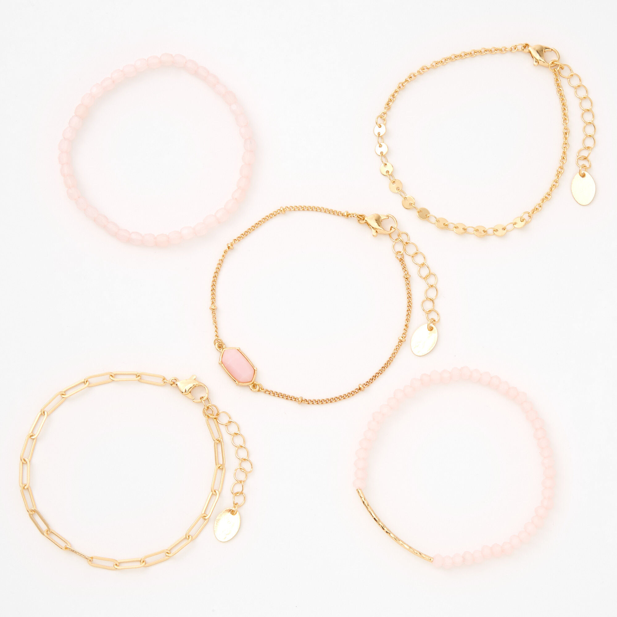 Gold & Pink Beaded Bracelet Set - 5 Pack,