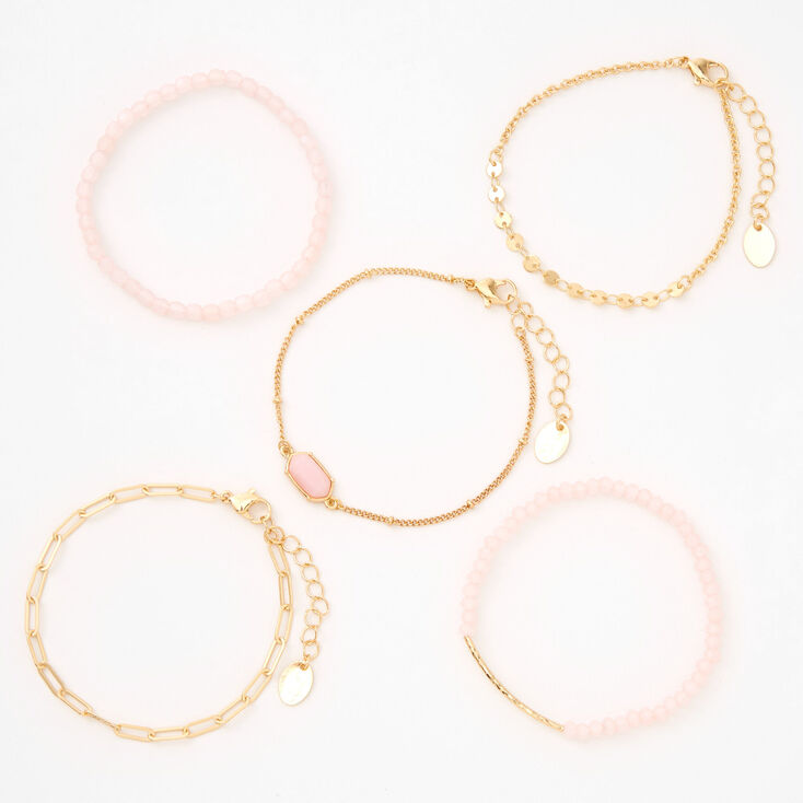 Gold &amp; Pink Beaded Bracelet Set - 5 Pack,