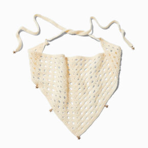 Gold-tone Starfish Charms Cream Crochet Headscarf,