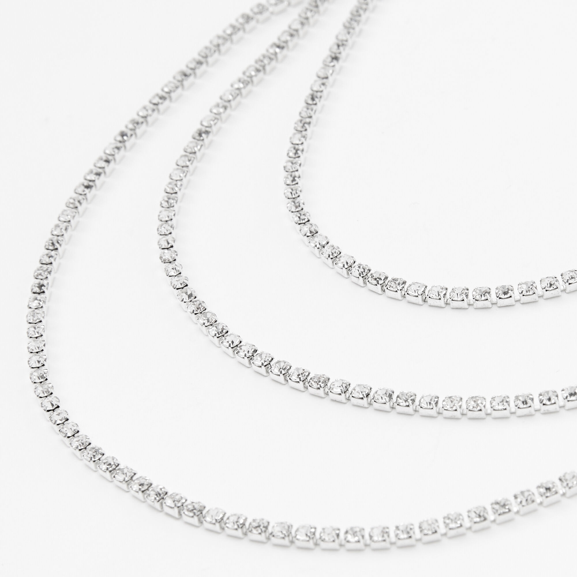 Silver Rhinestone Multi Strand Necklace