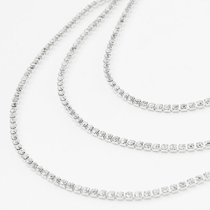 Silver Rhinestone Multi Strand Necklace,