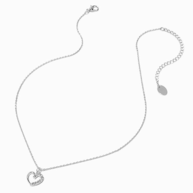 Silver-tone Half Crystal Heart Pendant Necklace ,