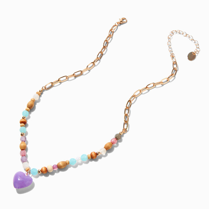 Purple Heart Wood Beaded Pendant Necklace ,