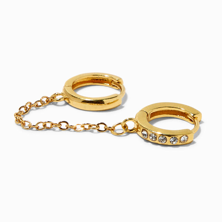 18K Gold Plated One 8MM Crystal Hoop Connector Earring,