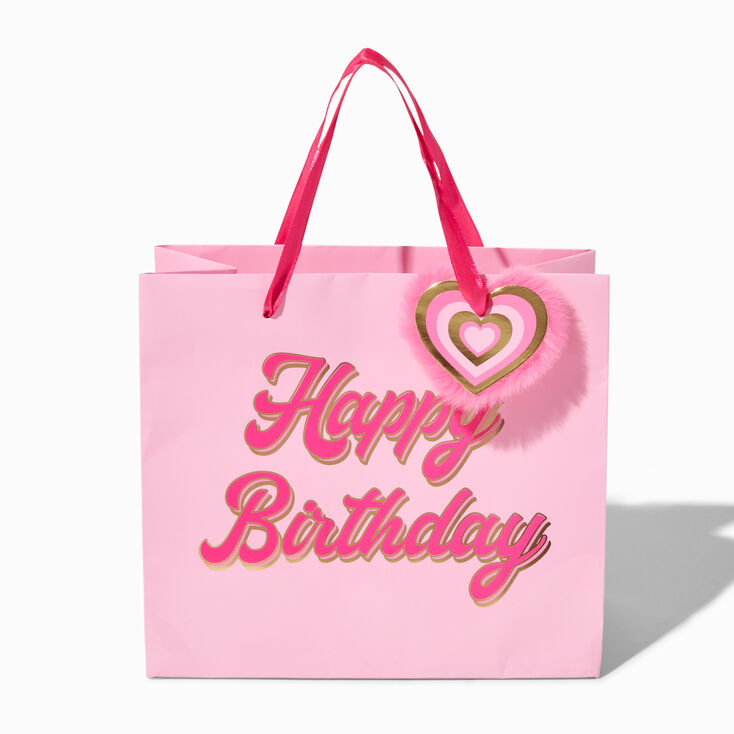 Happy Birthday Pink Heart Medium Gift Bag,