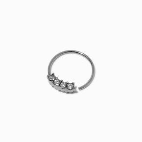22G Silver-tone Stainless Steel Cubic Zirconia Septum Nose Ring,