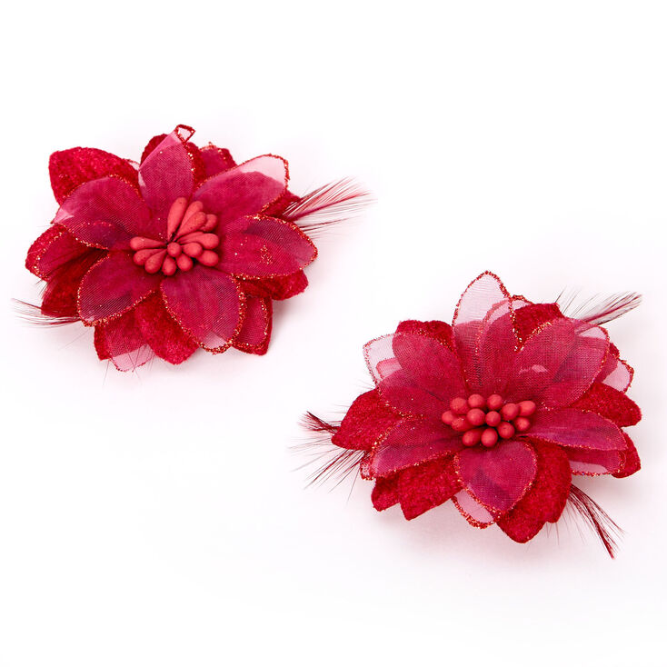 Lily Flower Hair Clips - Burgundy, 2 Pack,