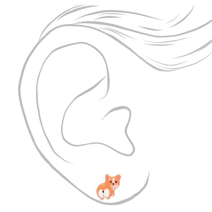 Silver Dog Stud Earrings - 6 Pack,