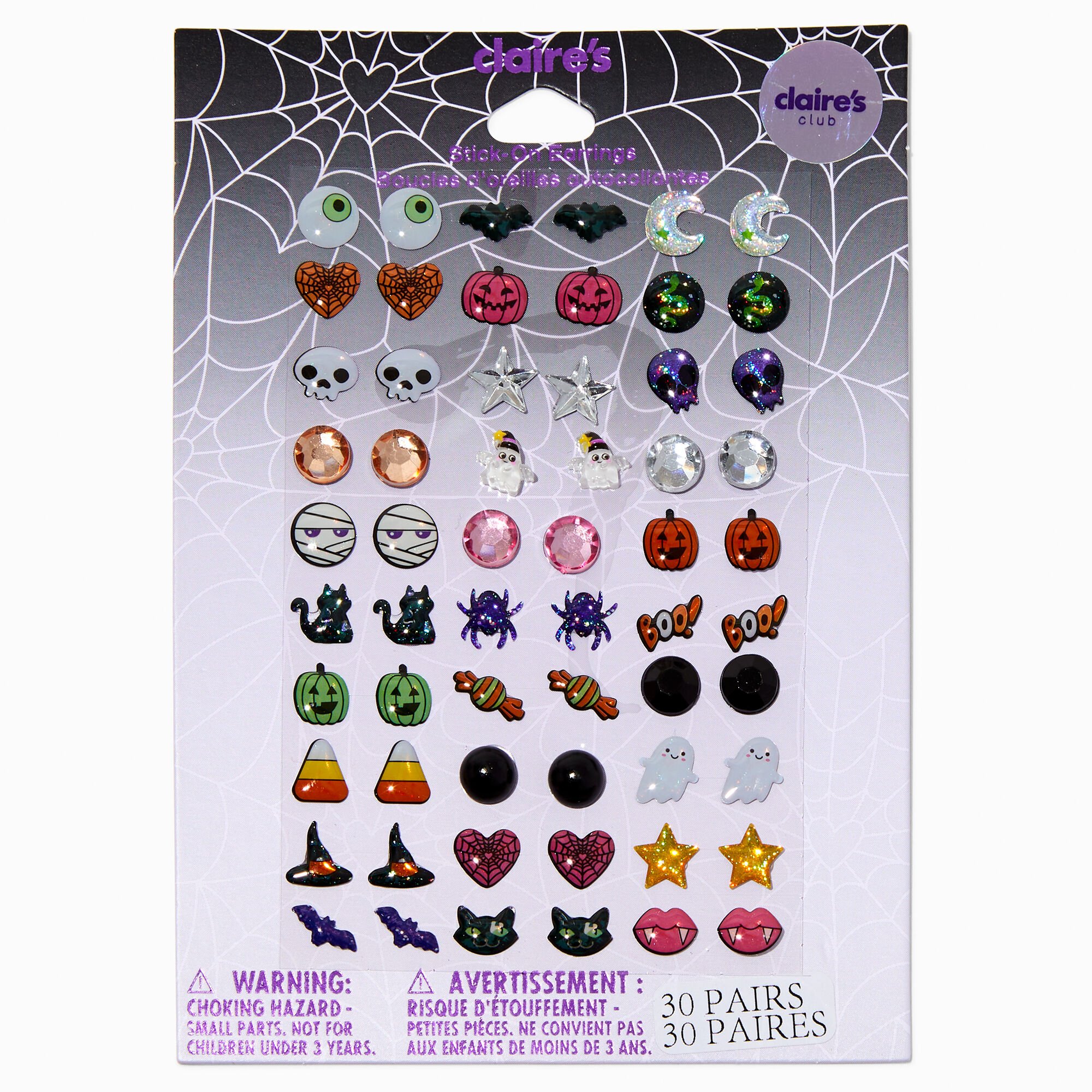 Claire's Club Halloween Icons Stick On Earrings - 30 Pack,