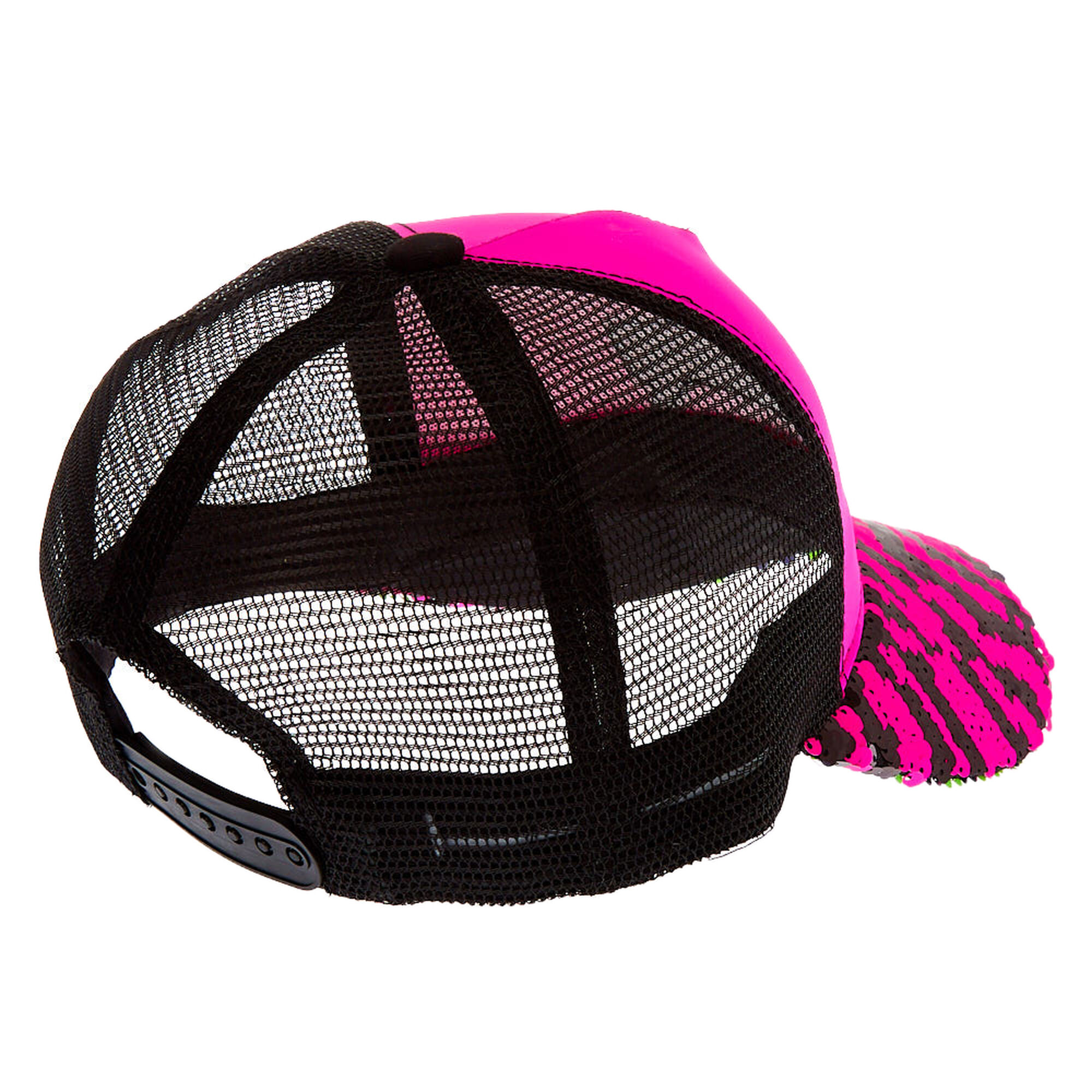Word Bubble Reversible Sequin Zebra Trucker Hat - Pink | Claire's US
