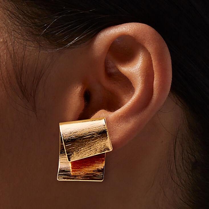 Gold-tone Fold Over Square Clip-On Earrings ,