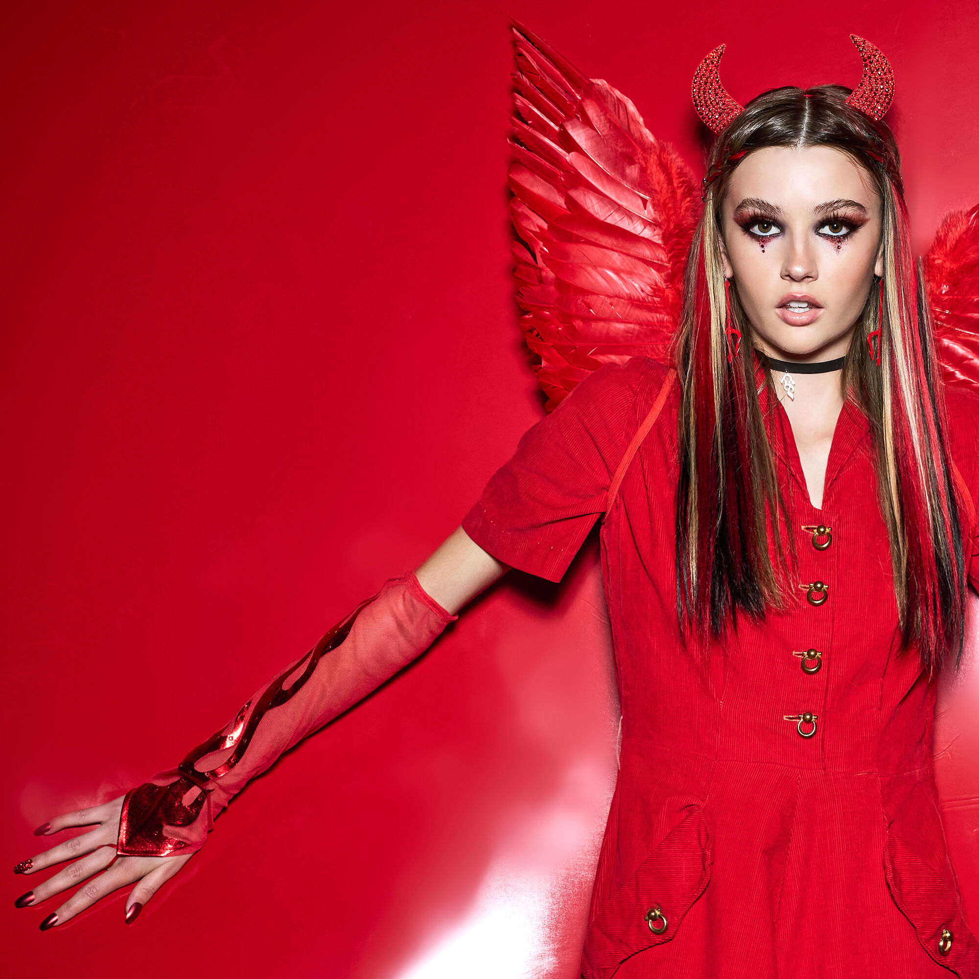 Mitaines design flammes diable rouge,