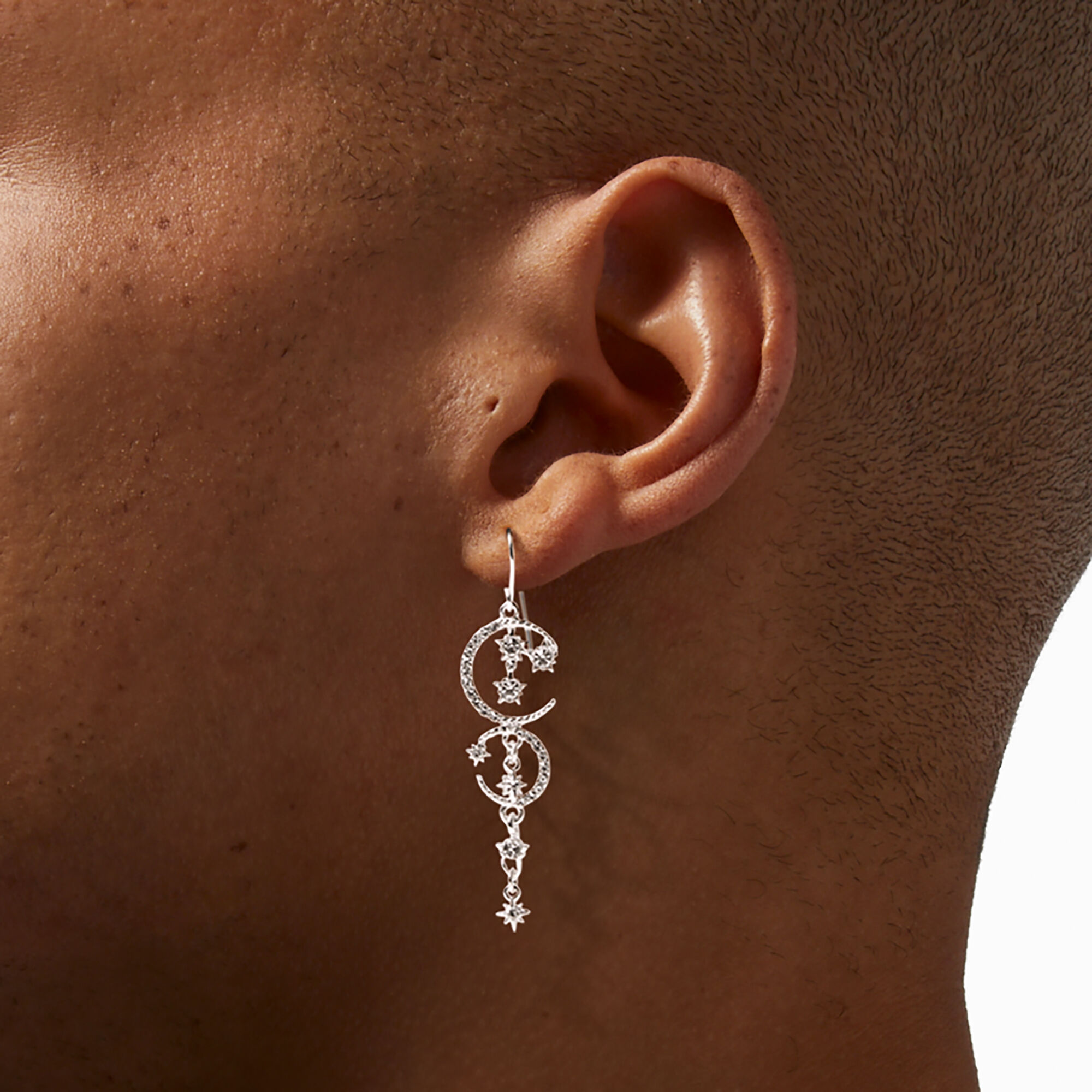 Silver Celestial Sparkle 2 Drop Earrings Claire s US
