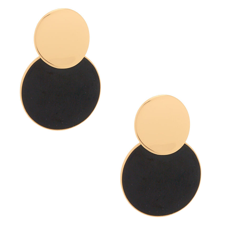 Gold 2" Double Disc Drop Earrings,