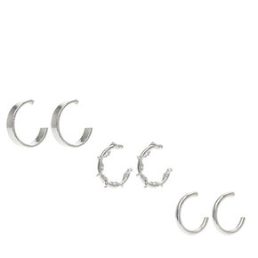 Silver-tone Textured 12mm Hoop Earrings - 3 Pack,
