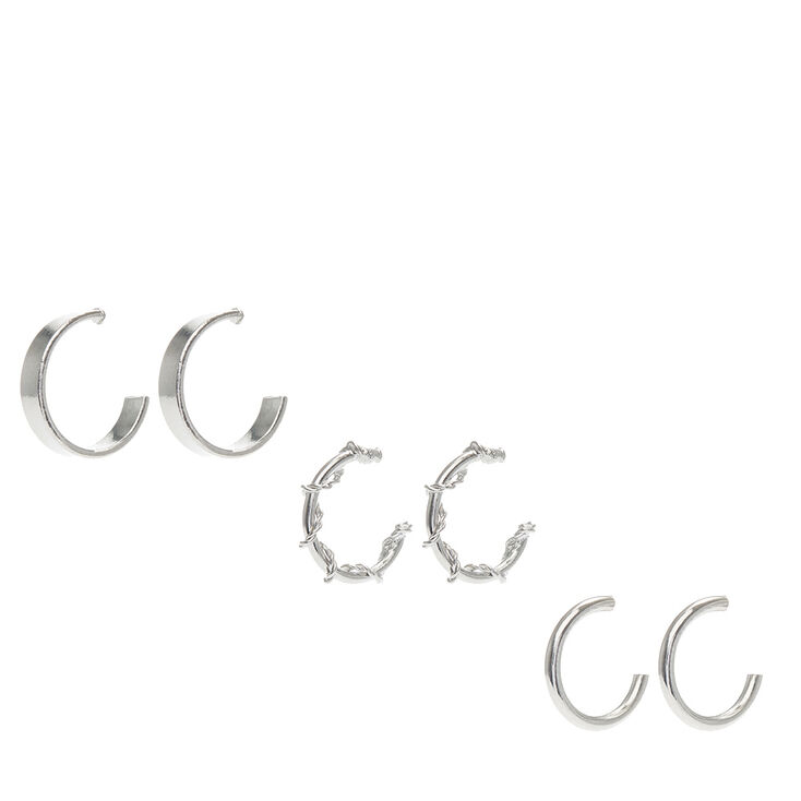 Silver-tone Textured 12mm Hoop Earrings - 3 Pack,