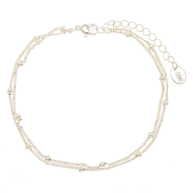 Silver Beaded Layered Anklet,