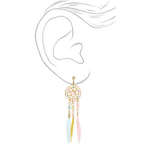 Gold-tone 2.5&quot; Pastel Unicorn Dreamcatcher Clip On Drop Earrings,