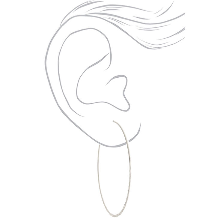 Silver 60MM Hammered Hoop Earrings,
