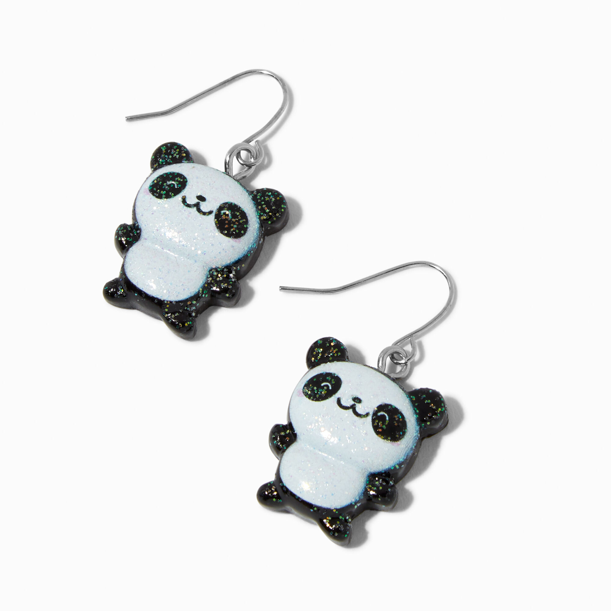 View Claires Glitter Panda 15 Drop Earrings Silver information