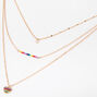 Gold Rainbow Beaded Heart Multi Strand Choker Necklace,
