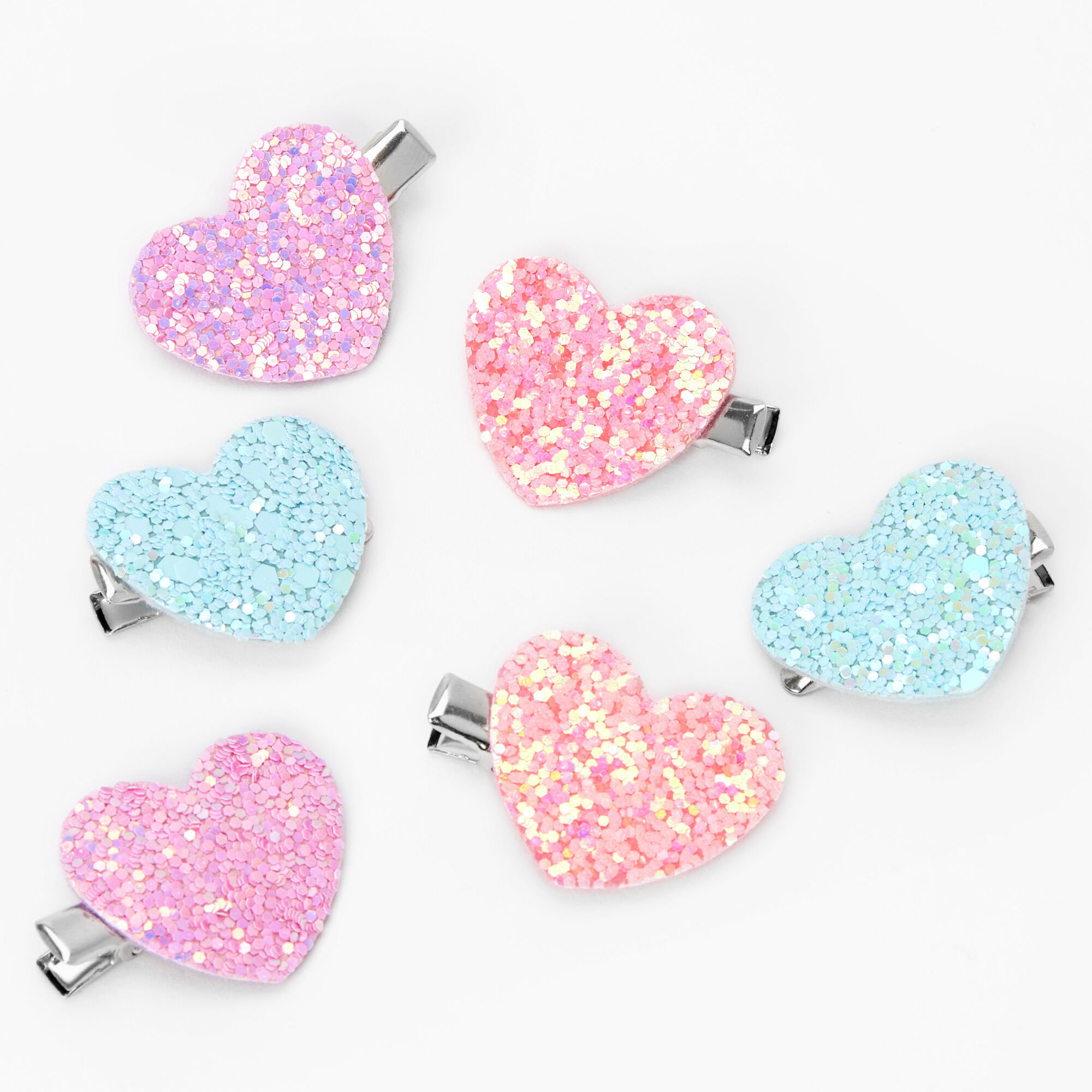 View Claires Club Pastel Heart Glitter Hair Clips 6 Pack information