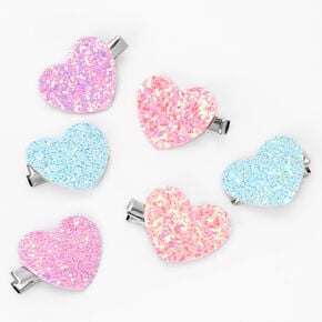 Claire&#39;s Club Pastel Heart Glitter Hair Clips - 6 Pack,