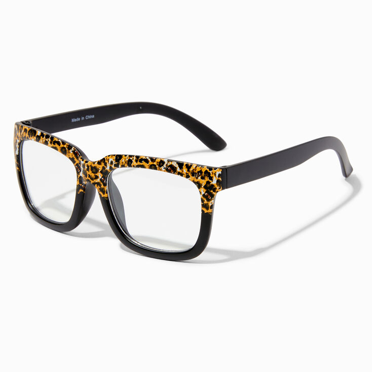 Claire&#39;s Club Black Leopard Print Clear Lens Square Frames,