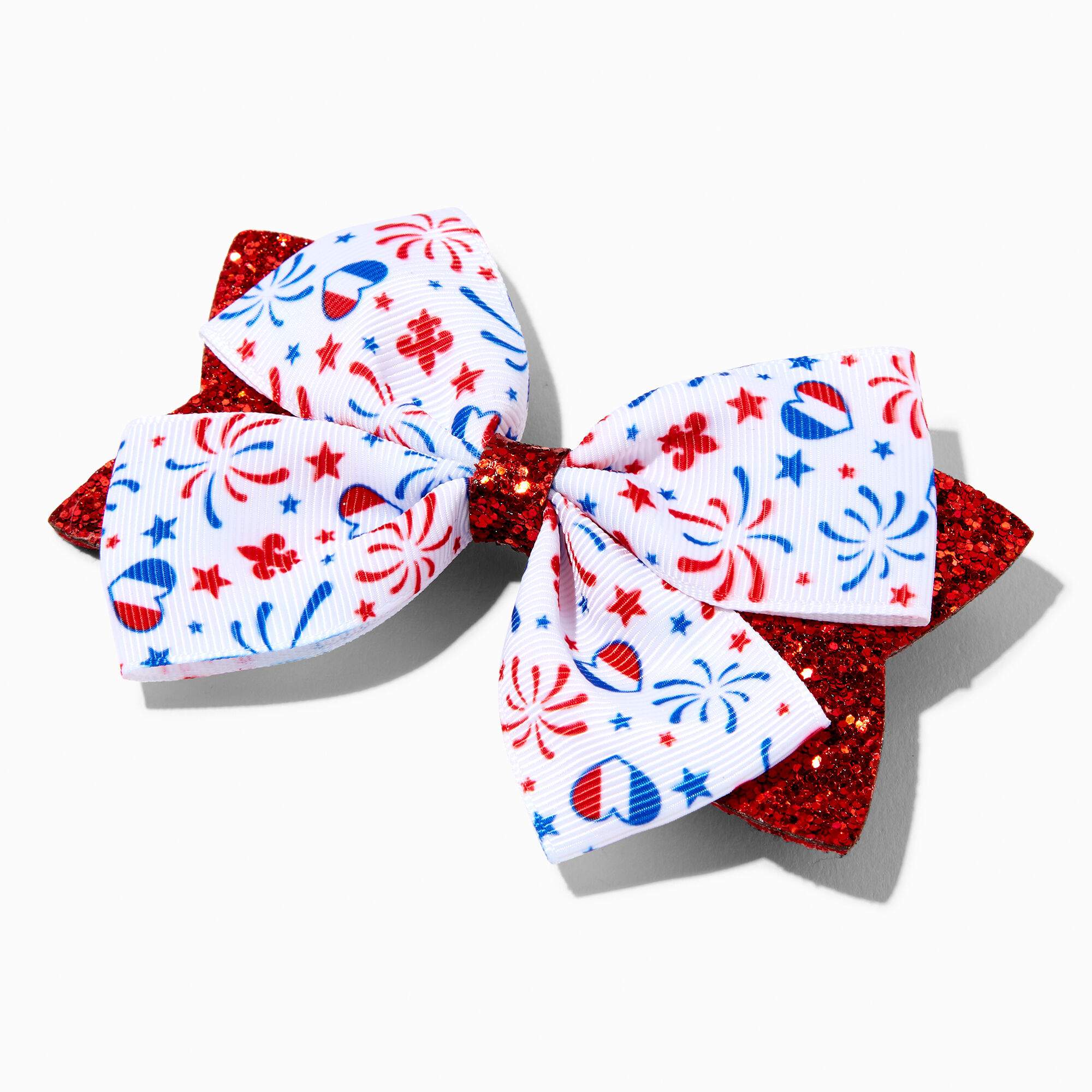 View Claires Bastille Day Gliiter Bow Hair Clip Red information