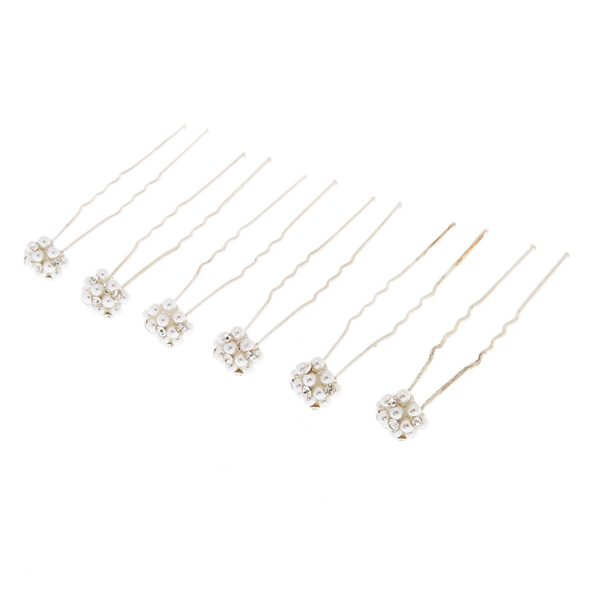 View Claires 6 Pack Pearl Stone Cluster Hair Pins Silver information