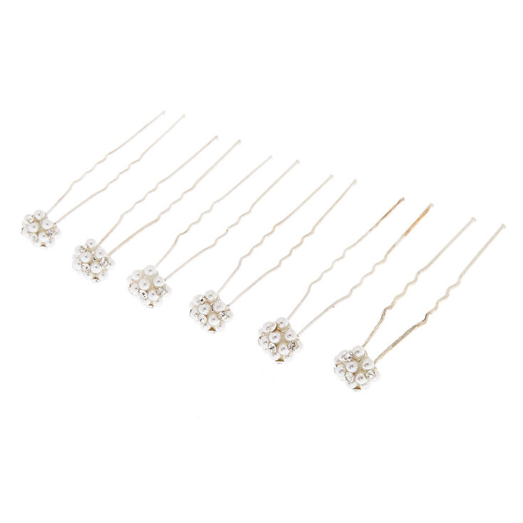 6 Pack Pearl Stone Cluster Hair Pins,