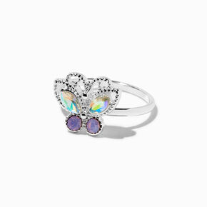 Silver-tone Rainbow Iridescent Ring Set - 4 Pack,