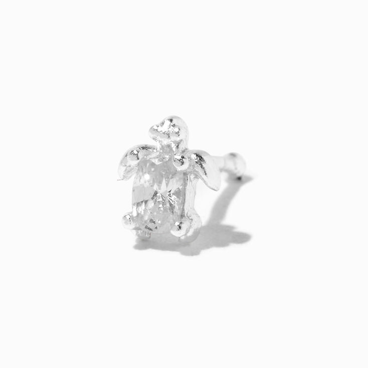 22G Sterling Silver Cubic Zirconia Sea Turtle Nose Stud,