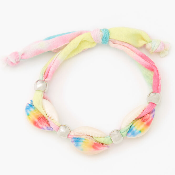 Pastel Tie Dye Cowrie Shell Adjustable Fabric Bracelet,