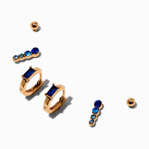 Gold-tone Blue Cubic Zirconia Earring Stackables Set - 3 Pack ,