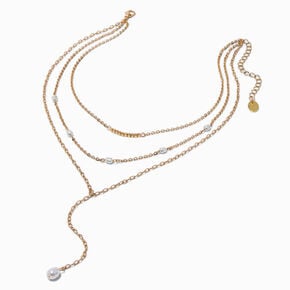 Gold-tone Pearl Y-Neck Multi-Strand Necklace ,