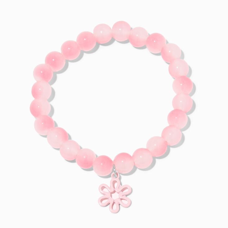 Pink Daisy Stretch Beaded Bracelet,