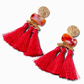 Gold-tone Red Tassel 2.5&quot; Chandelier Drop Earrings,
