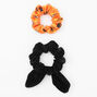 Small Spooky Icon & Black Velvet Knotted Bow Hair Scrunchies - 2 Pack,