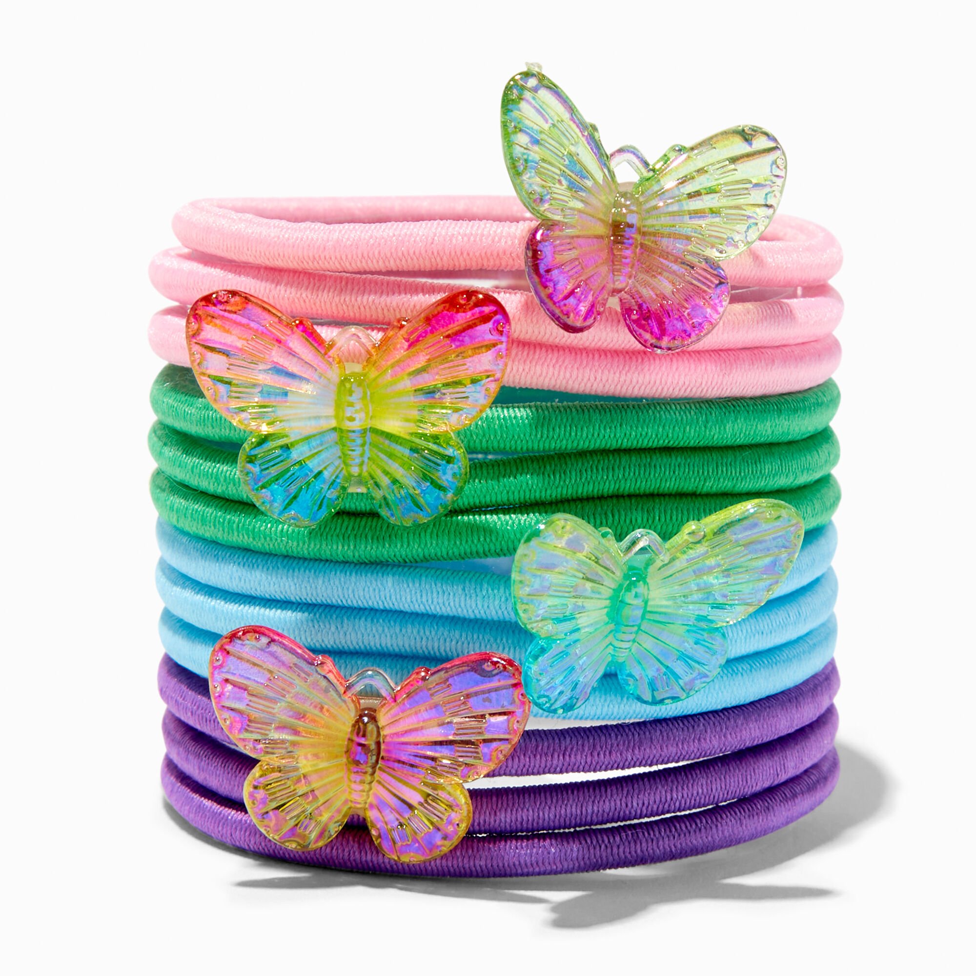 View Claires Holographic Butterfly Hair Ties 12 Pack Rainbow information