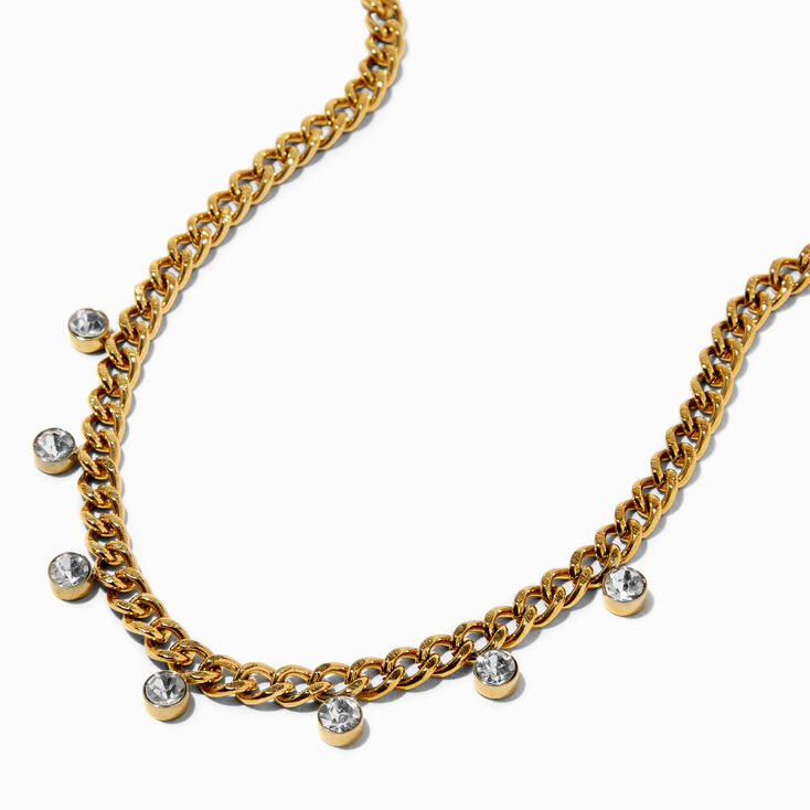 C LUXE by Claire&#39;s 18k Yellow Gold Plated Cubic Zirconia Confetti Curb Chain Necklace,