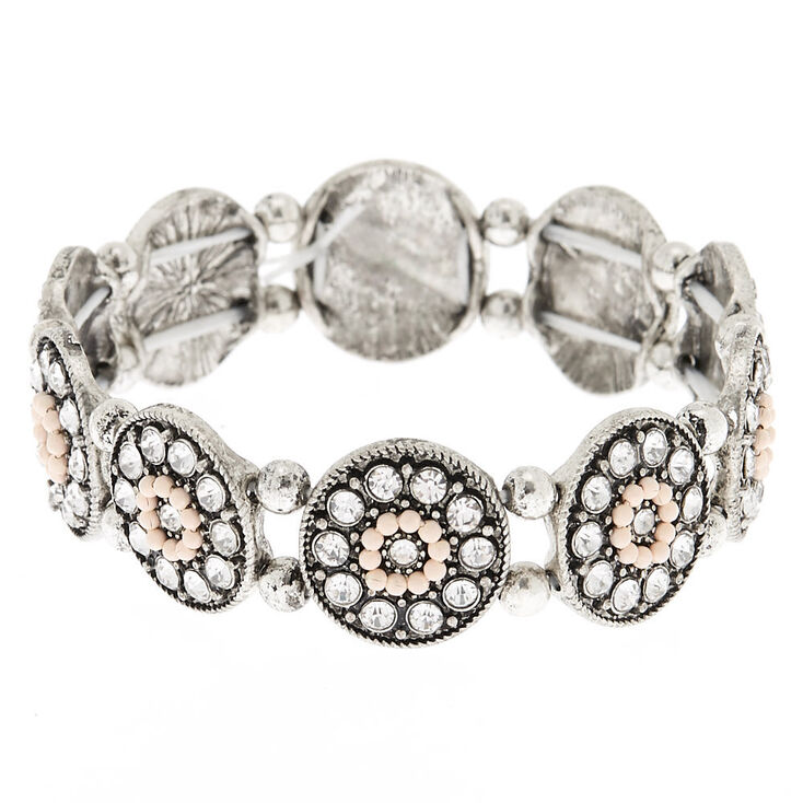Claire's Bracelet élastique rose avec médaillon couleur argenté