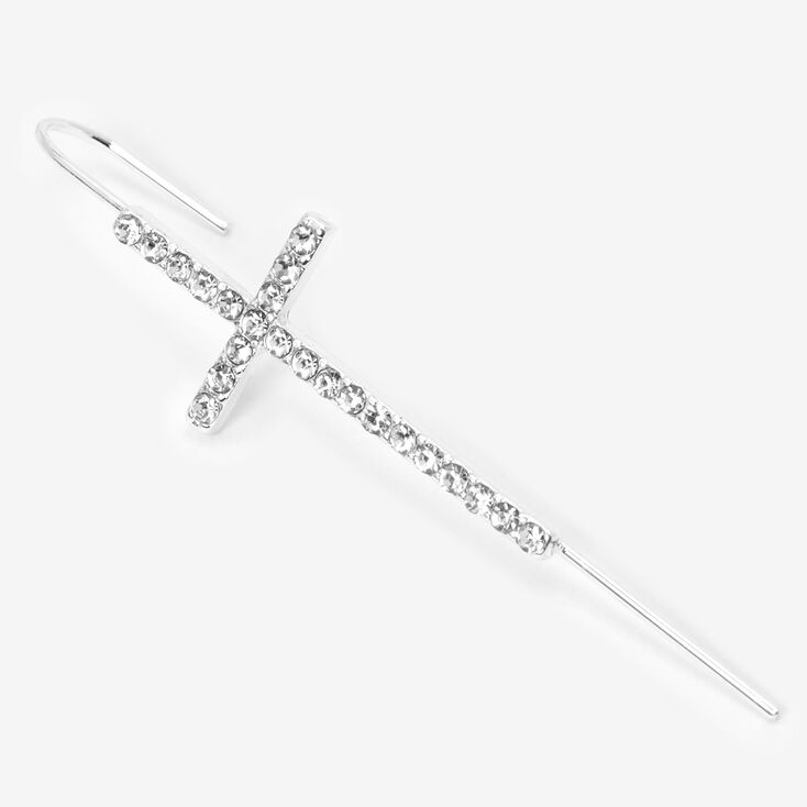 Silver-tone Embellished Cross Ear Cuff Pin,