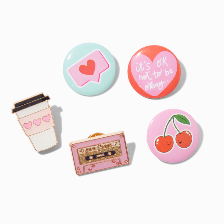 Cherry &amp; Love Round Button &amp; Pin Set - 5 Pack,